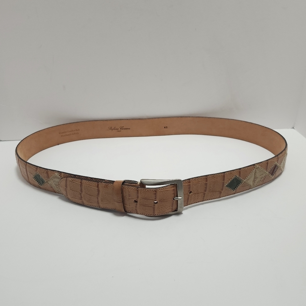 Stefano Corsini Leather Belt Size 46 Handmade In Italy